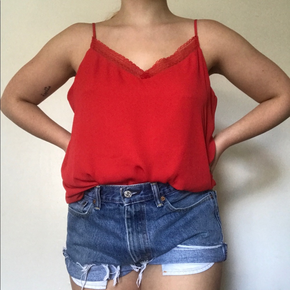 Pimkie Collection Red Lace Trim Tank Top Size L